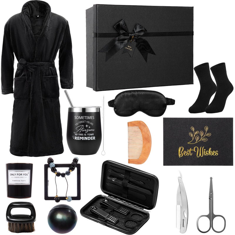 مجموعة هدايا عيد الميلاد للرجال من Nuogo 15 قطعة للعناية باللحية له أفكار سلة هدايا لعيد الميلاد لرجال مع كوب وحمام روب للأب والزوج والصديق في صندوق هدايا عيد الميلاد